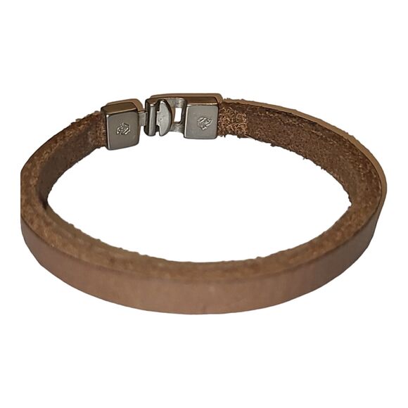 Brown/Tan Leather Bracelet Stainless Steel Clasp Lion Head Profile Signature 8" - Picture 6 of 9